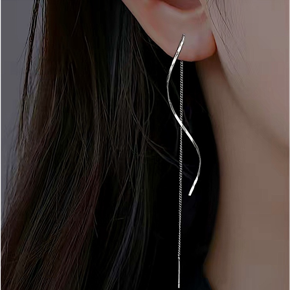 Silver Spiral Threader Twisted Minimalist Earrings - Picture 1 of 3